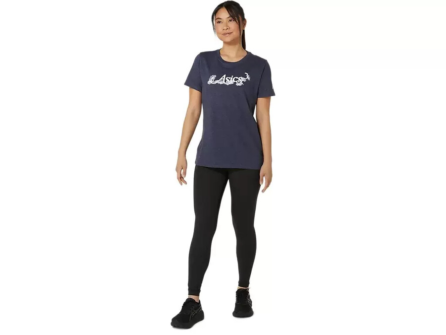 asics kurzarm-t-shirt mit blumenslogan fÜr damen