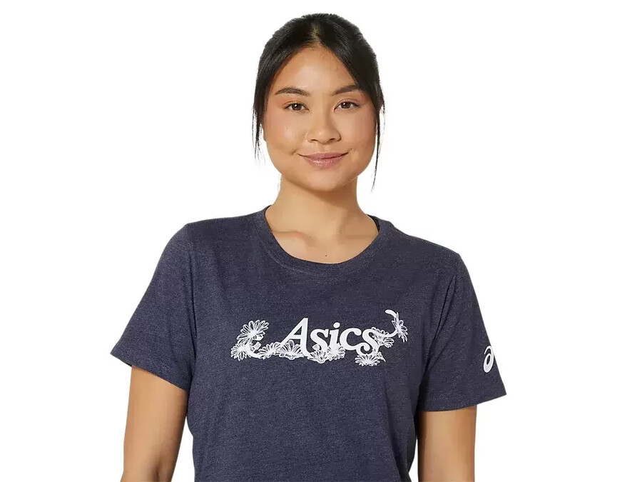 asics kurzarm-t-shirt mit blumenslogan fÜr damen