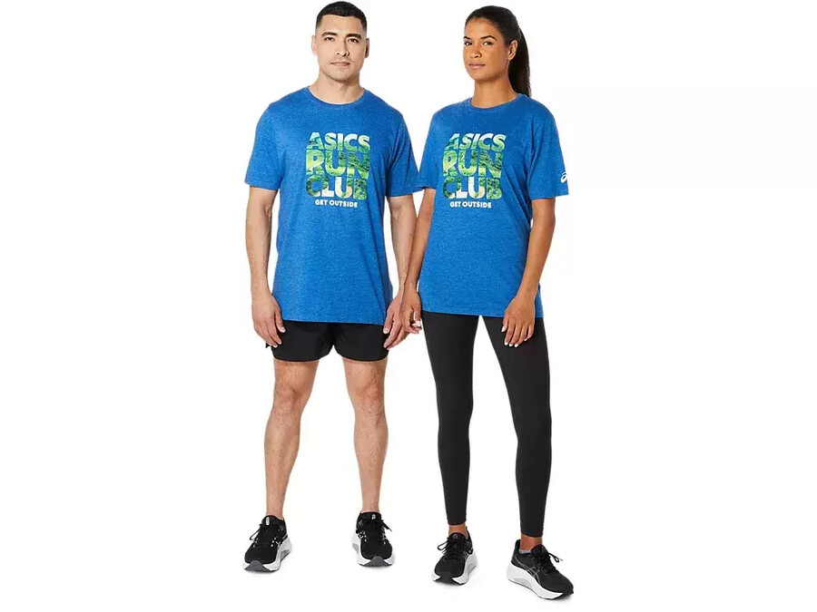unisex asics run outside club kurzarm-t-shirt